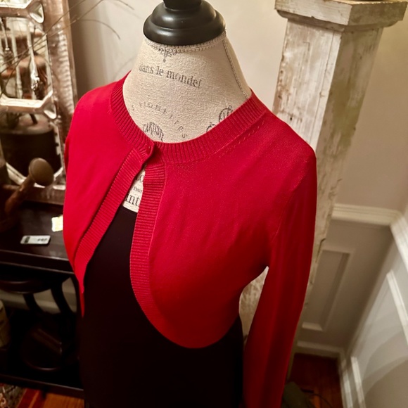 Talbots petite women’s silk solid red one-button cardigan sweater size small EUC - Picture 4 of 11